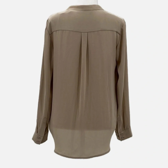 Ro & De Surplice Long Sleeve Hi Lo Hem Blouse in Tan - Size Small - Picture 3 of 6